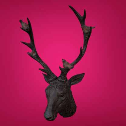 Rustic Brown Stag Head with Robins – Resin Wall Decor | Sign of the times Stoke