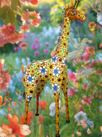 Flowered Metal Giraffe Sculpture - Large Outdoor Garden Décor | Sign of the times Stoke