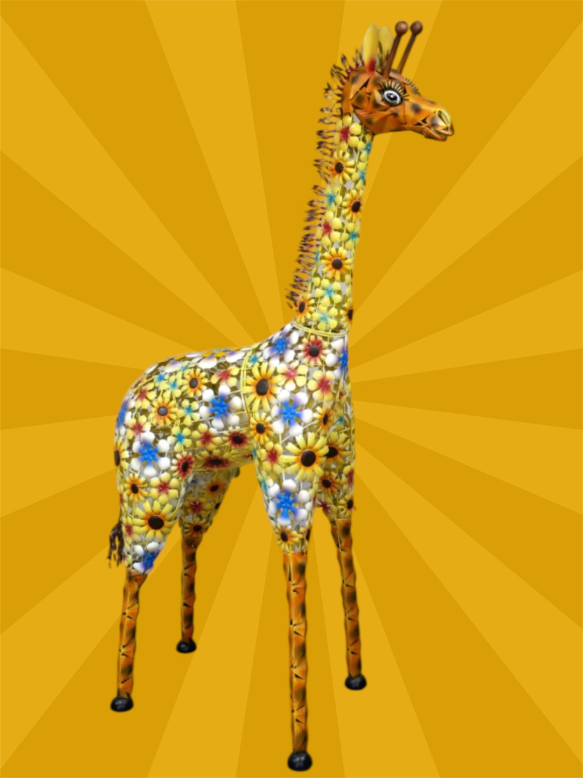 Flowered Metal Giraffe Sculpture - Large Outdoor Garden Décor | Sign of the times Stoke