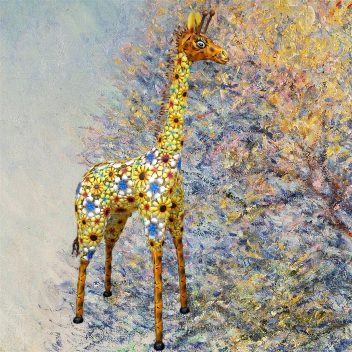 Flowered Metal Giraffe Sculpture - Large Outdoor Garden Décor | Sign of the times Stoke