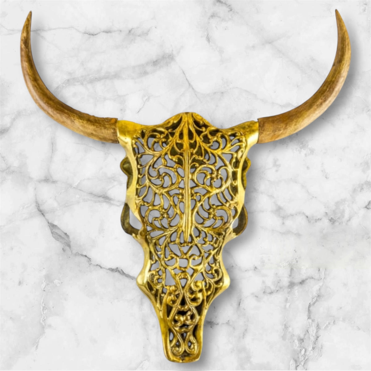 Gold Bison Skull Wall Mount - Antique Aluminium and Wood Tribal Decor | Sign of the times Stoke