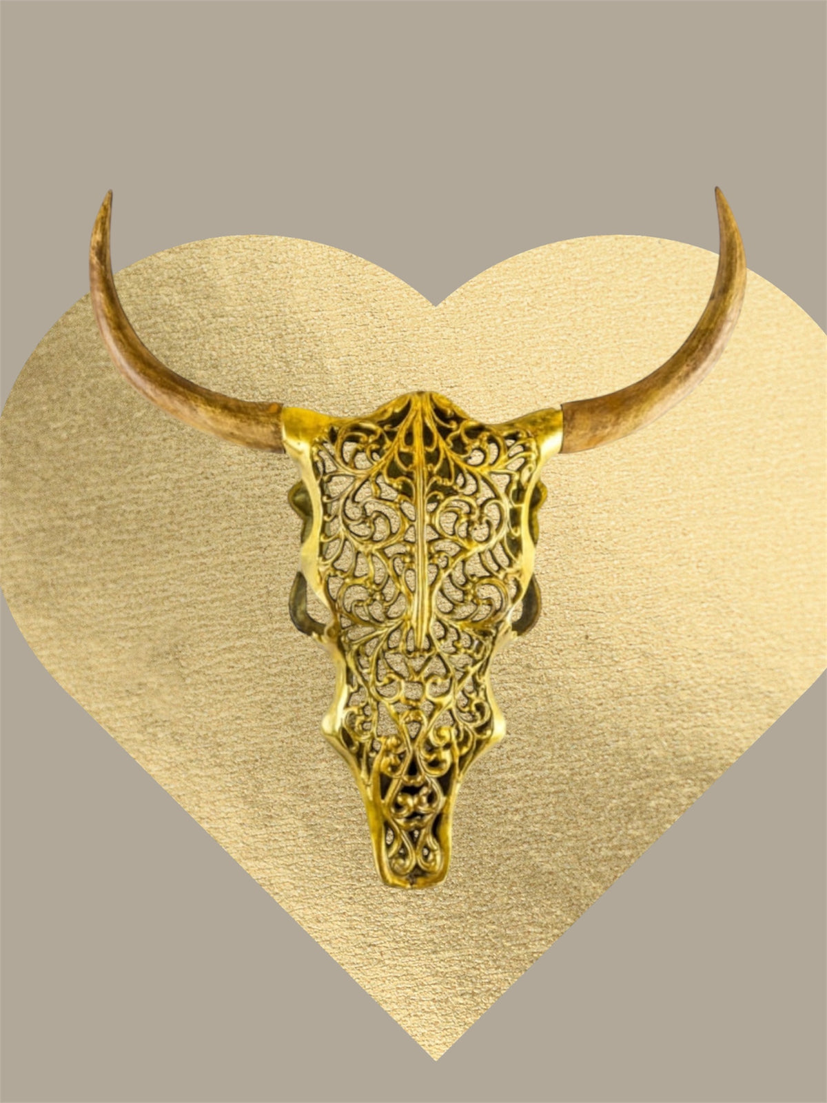 Gold Bison Skull Wall Mount - Antique Aluminium and Wood Tribal Decor | Sign of the times Stoke