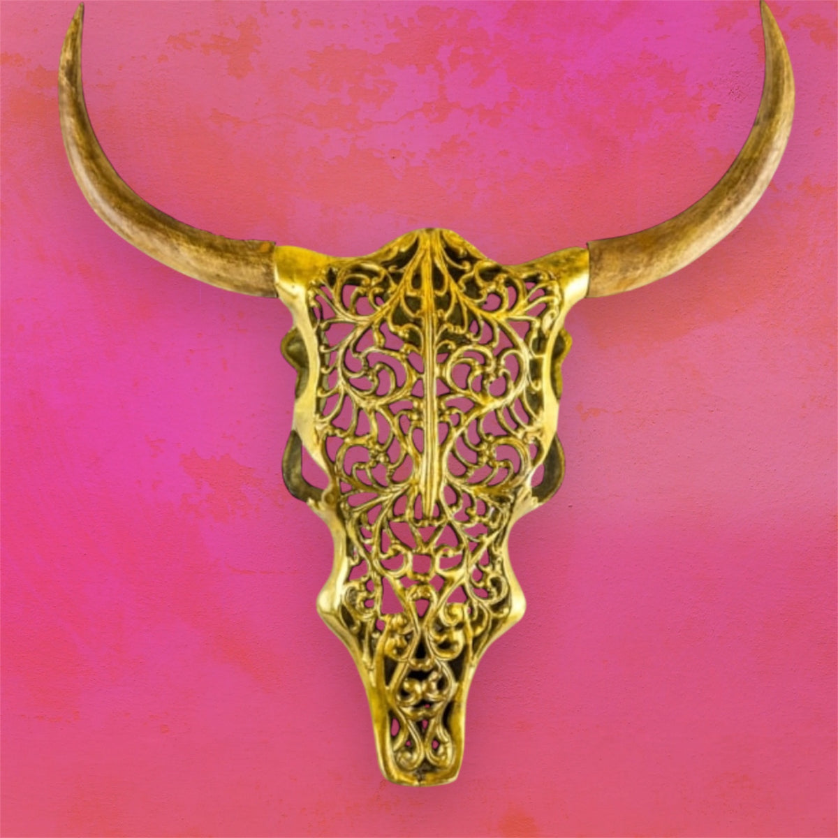 Gold Bison Skull Wall Mount - Antique Aluminium and Wood Tribal Decor | Sign of the times Stoke