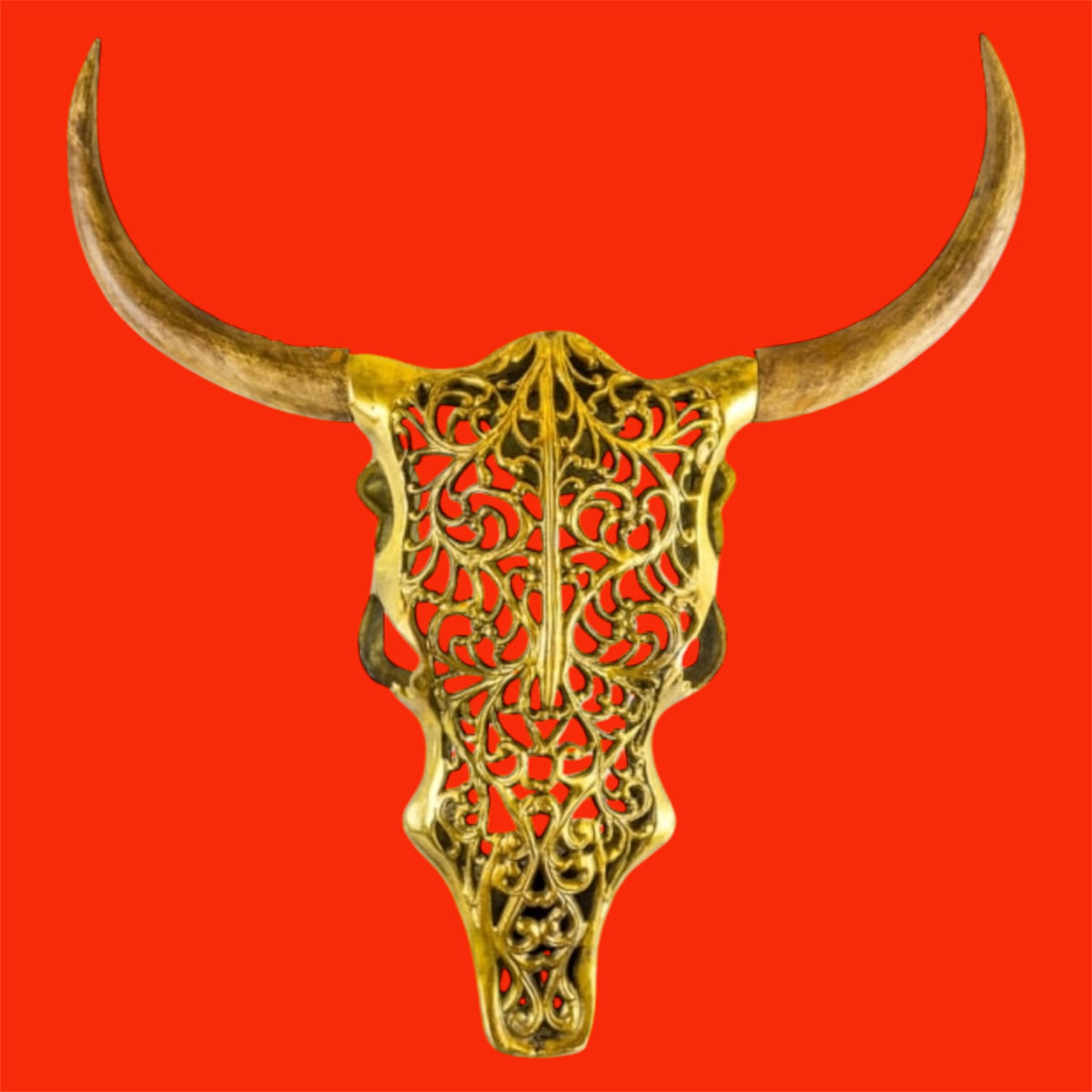 Gold Bison Skull Wall Mount - Antique Aluminium and Wood Tribal Decor | Sign of the times Stoke