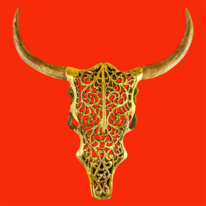Gold Bison Skull Wall Mount - Antique Aluminium and Wood Tribal Decor | Sign of the times Stoke
