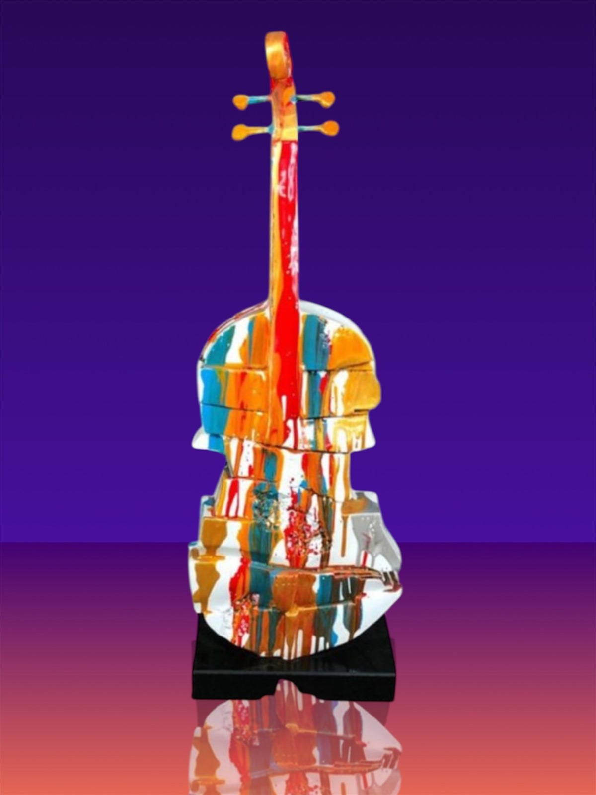 Splash Painted Violin Sculpture – Rotating Resin Art on Black Marble Base | Sign of the times Stoke