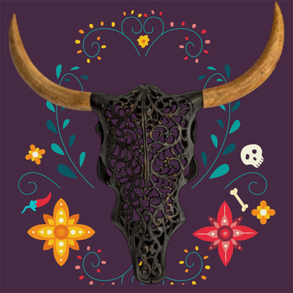 Distressed Black & Wood Tribal Bison Wall Head – Bold Boho Animal Wall Art | Sign of the times Stoke