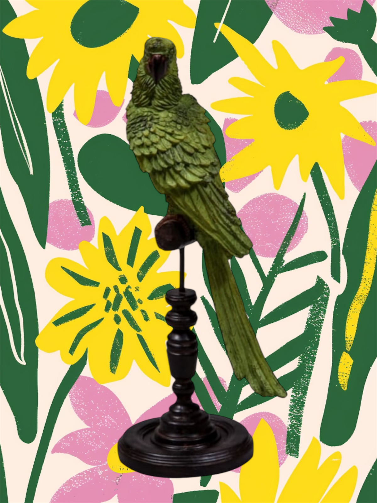 Green Parrot on Perch Figure – Exotic Tropical Bird Decor | Sign of the times Stoke
