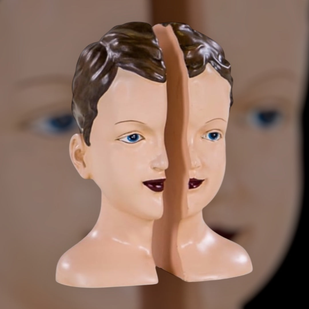 Antiqued Split Art Deco Head Bookends - Quirky Resin Decor | Sign of the times Stoke