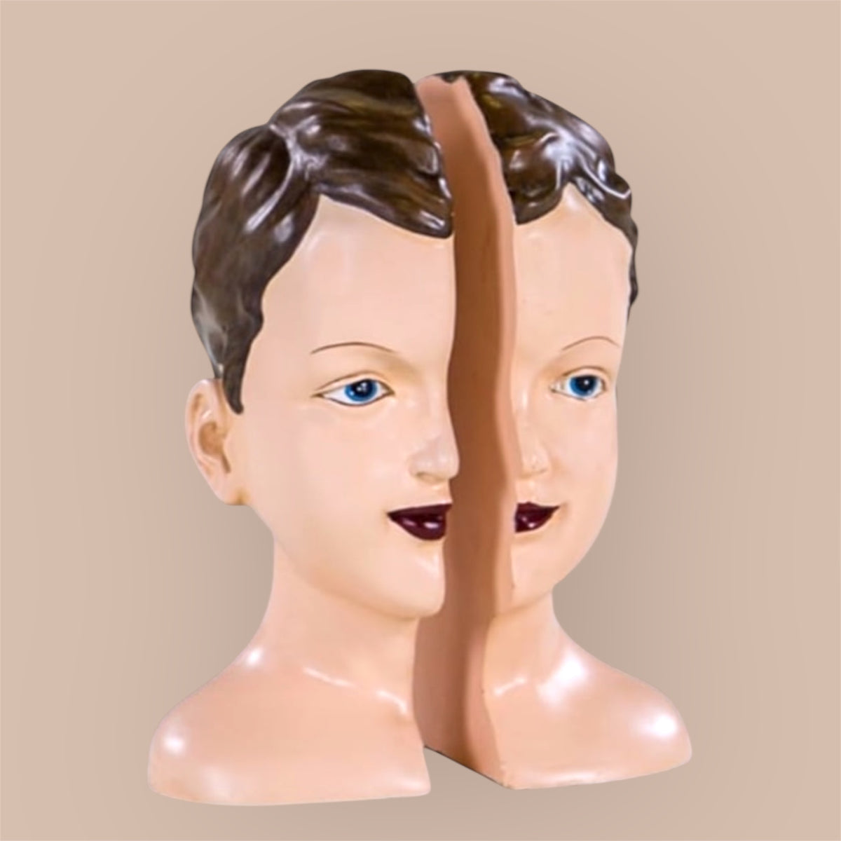 Antiqued Split Art Deco Head Bookends - Quirky Resin Decor | Sign of the times Stoke