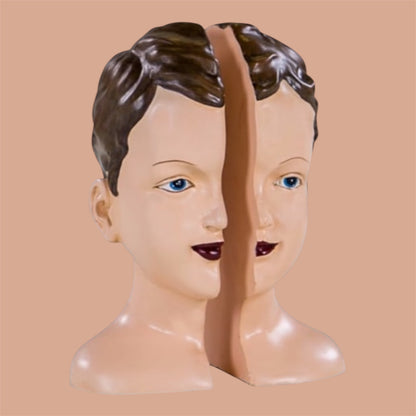 Antiqued Split Art Deco Head Bookends - Quirky Resin Decor | Sign of the times Stoke