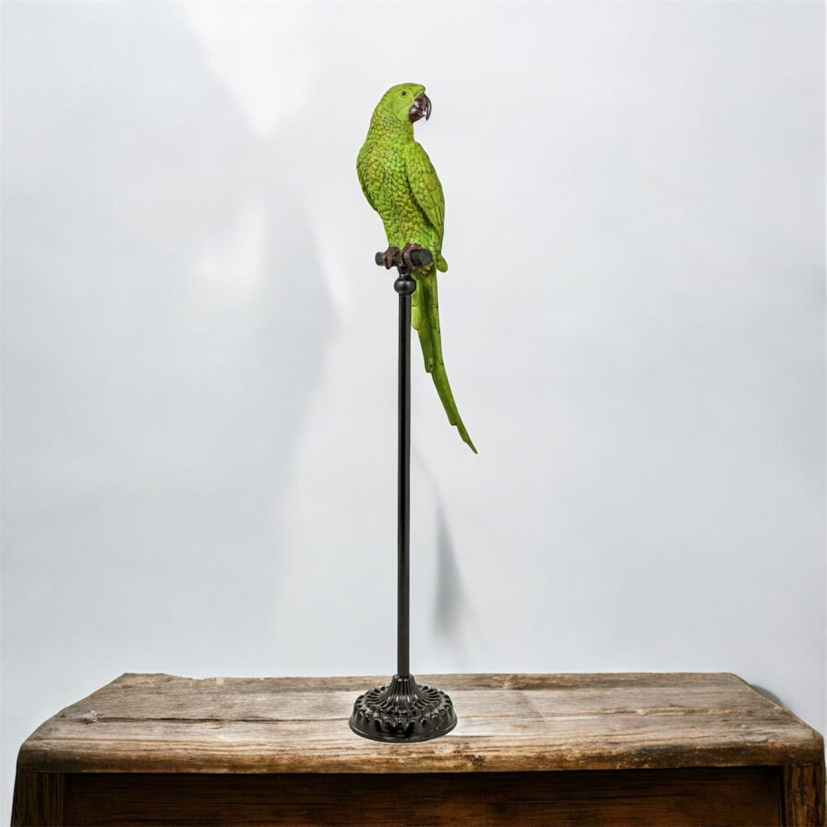 Extra Large Green Parrot on Floor-Standing Perch – Vibrant Tropical Bird Decor | Sign of the times Stoke