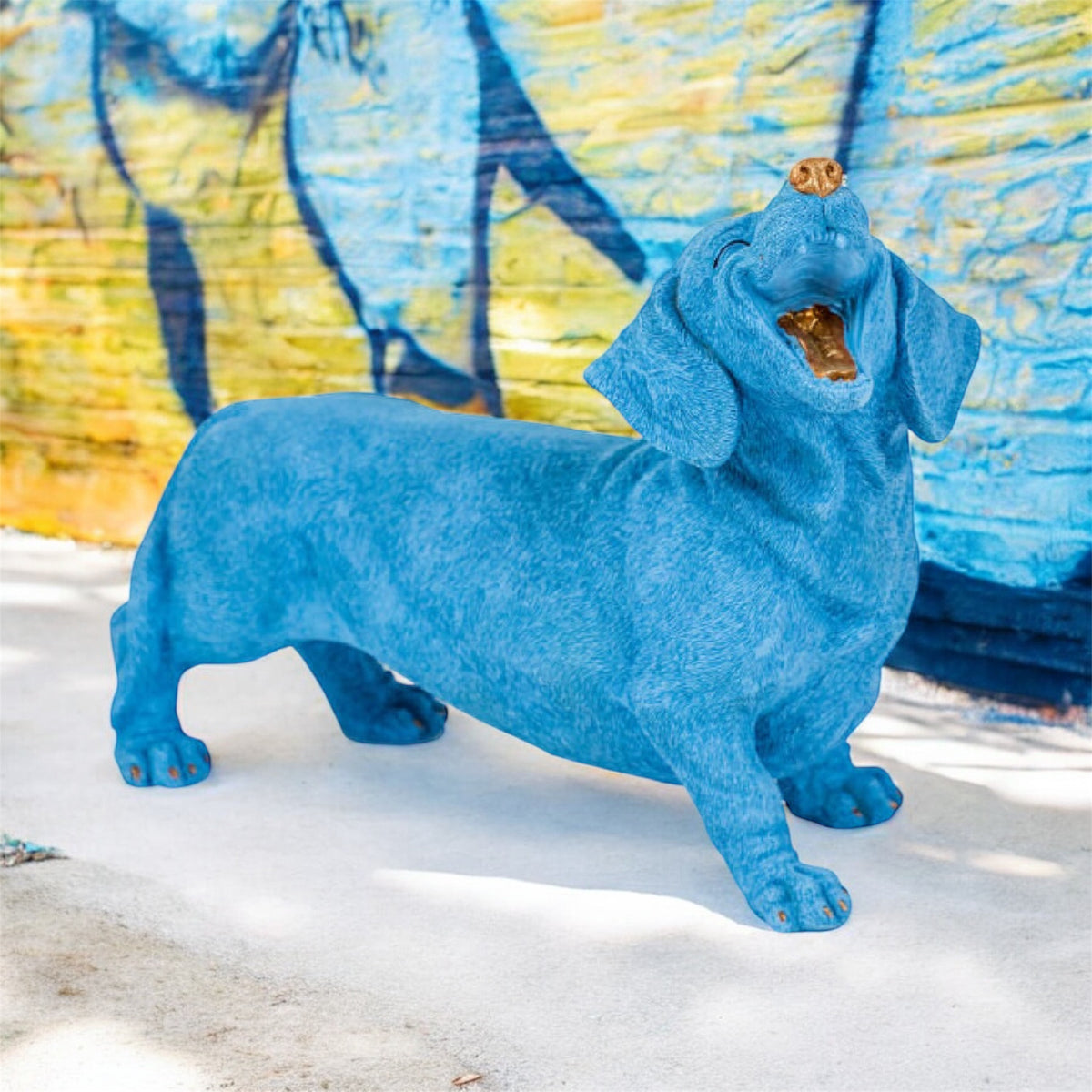 Blue Laughing Dachshund Figure – Fun & Quirky Dog Decor | Sign of the times Stoke