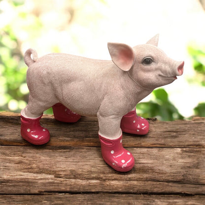 Pig with Wellies – Cute Pink Resin Farm Animal Ornament | Sign of the times Stoke