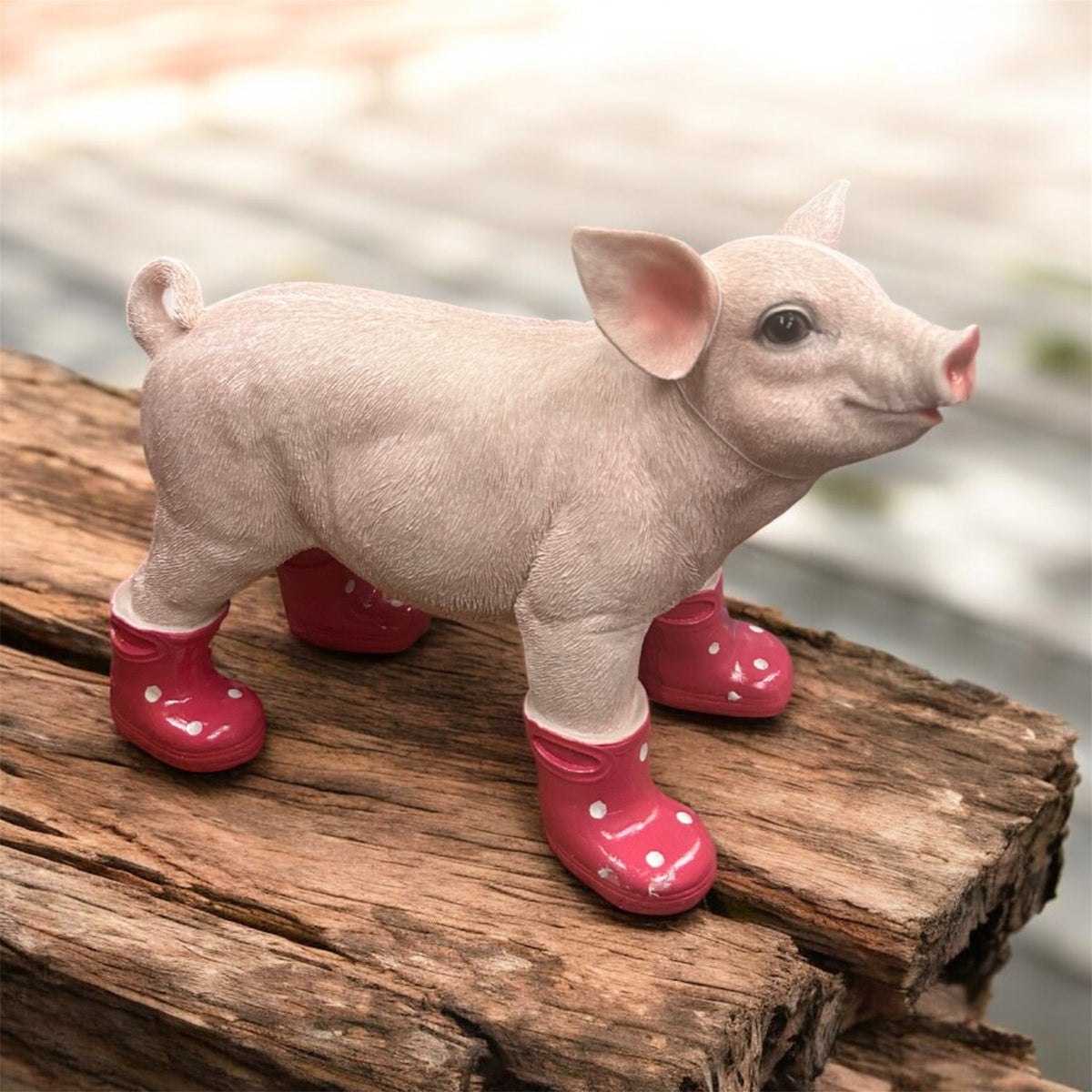 Pig with Wellies – Cute Pink Resin Farm Animal Ornament | Sign of the times Stoke