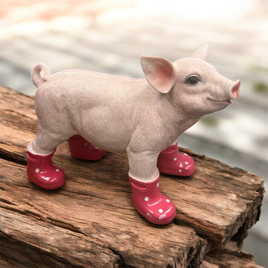 Pig with Wellies – Cute Pink Resin Farm Animal Ornament | Sign of the times Stoke