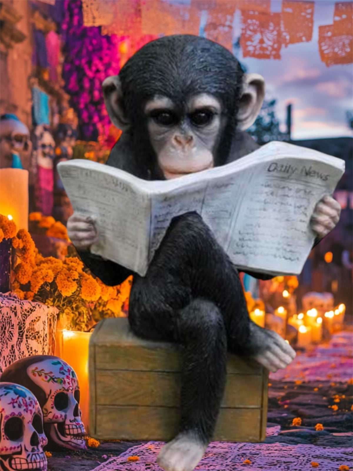 Monkey Reading the News - Charming Resin Figurine | Sign of the times Stoke