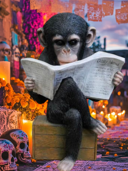 Monkey Reading the News - Charming Resin Figurine | Sign of the times Stoke