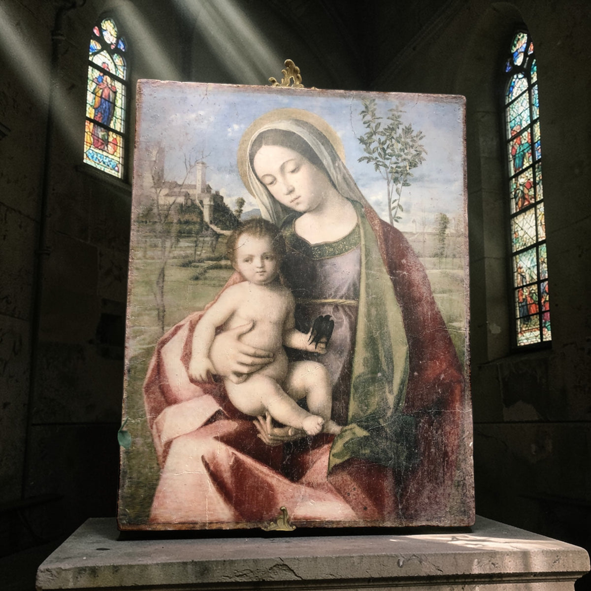 Antiqued Stone Effect Madonna with Child - Fresco Style Wall Art | Sign of the times Stoke
