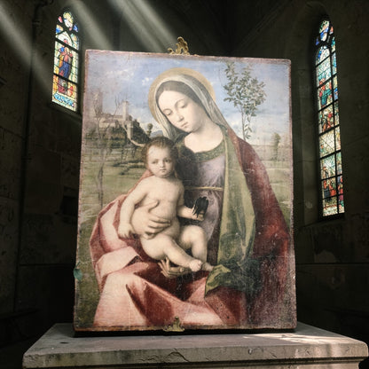 Antiqued Stone Effect Madonna with Child - Fresco Style Wall Art | Sign of the times Stoke