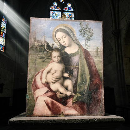 Antiqued Stone Effect Madonna with Child - Fresco Style Wall Art | Sign of the times Stoke