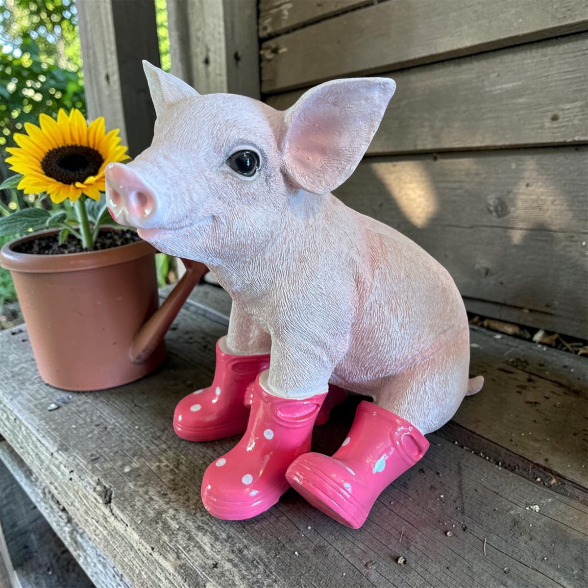 Sitting Pig with Wellies – Cute Resin Piglet Ornament | Sign of the times Stoke