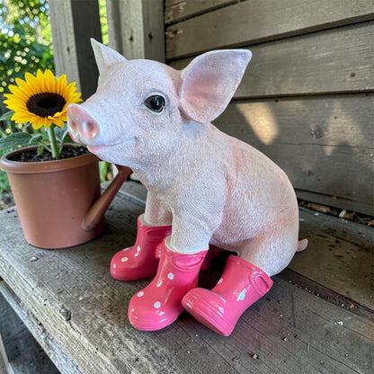 Sitting Pig with Wellies – Cute Resin Piglet Ornament | Sign of the times Stoke