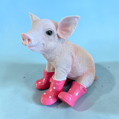 Sitting Pig with Wellies – Cute Resin Piglet Ornament | Sign of the times Stoke