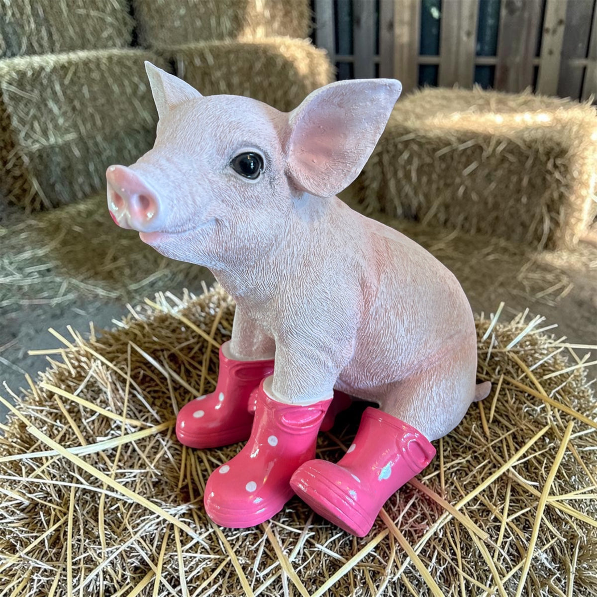 Sitting Pig with Wellies – Cute Resin Piglet Ornament | Sign of the times Stoke