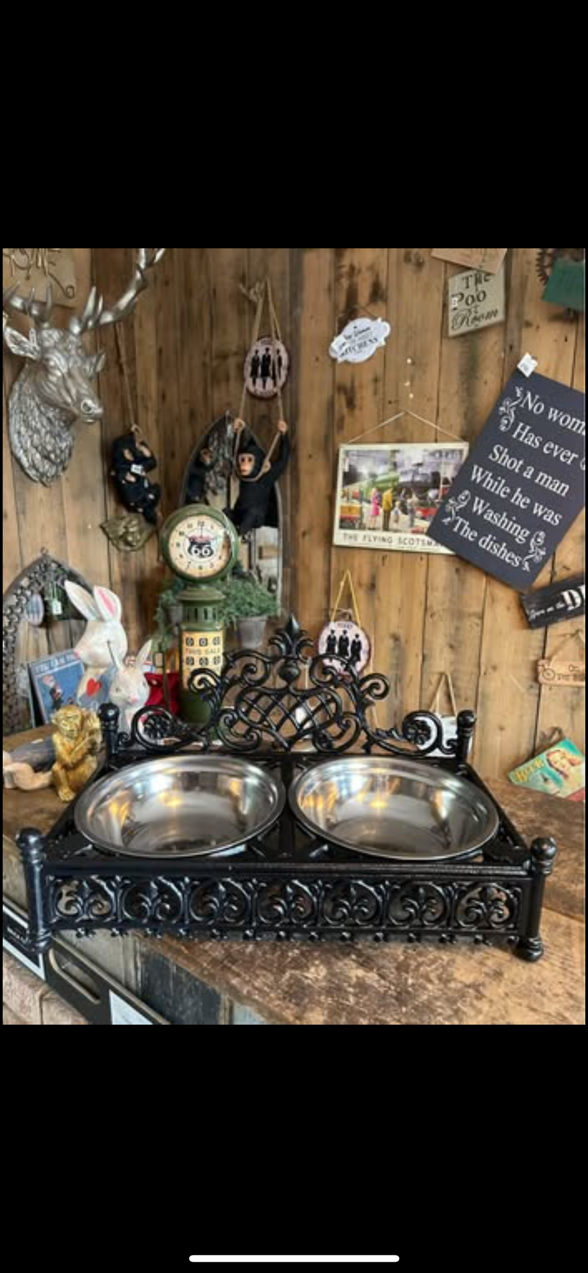 Vintage Style Black Dog Bowls with Cast Iron Stand | Sign of the times Stoke