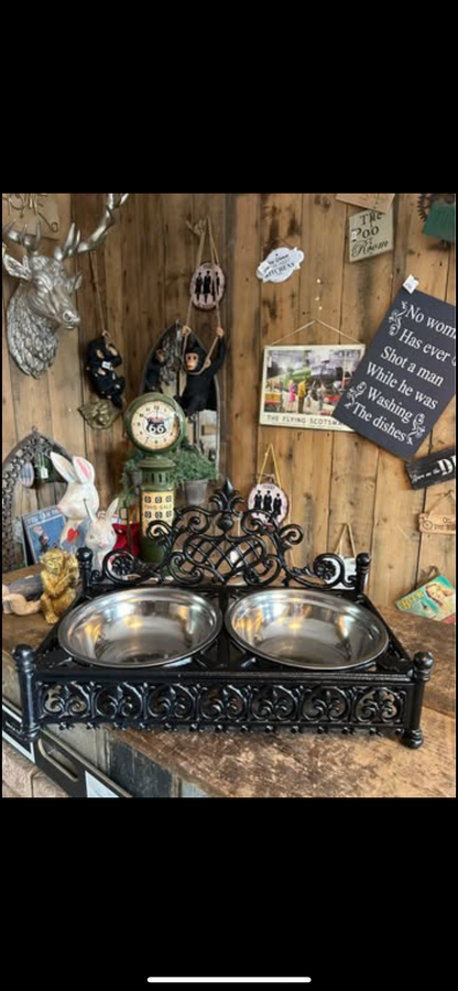 Vintage Style Black Dog Bowls with Cast Iron Stand | Sign of the times Stoke