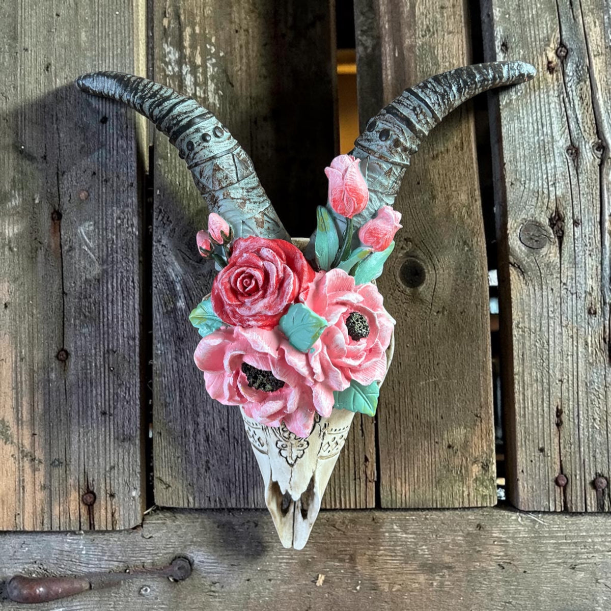 Goat Skull with Flowers – Decorative Wall Art Sculpture | Sign of the times Stoke