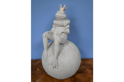King Frog on Ball Sculpture - Resin Frog with Concrete Look | Sign of the times Stoke