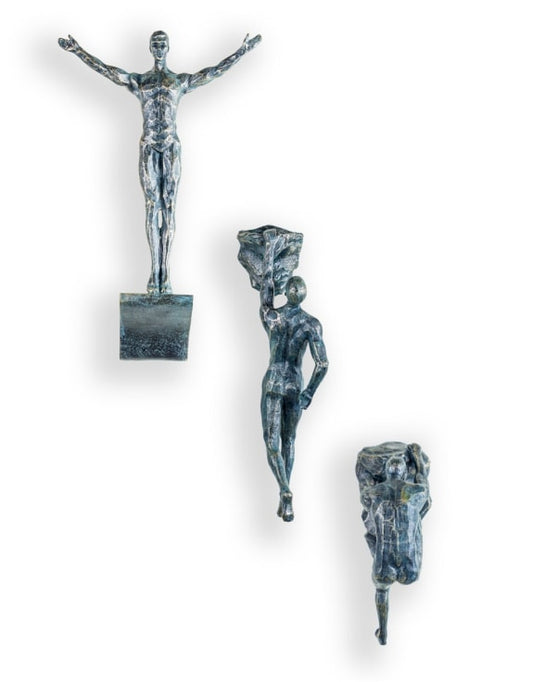 Set of 3 Antique Grey Rock Climbing Men Figures | Bold Wall Sculpture Trio | Sign of the times Stoke