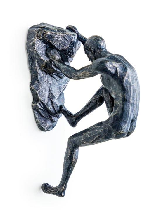 Set of 3 Antique Grey Rock Climbing Men Figures | Bold Wall Sculpture Trio | Sign of the times Stoke