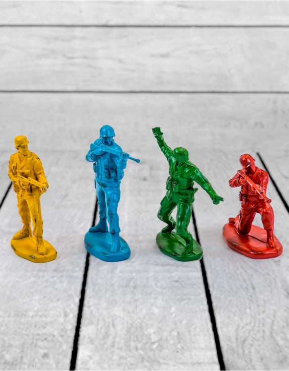 Set of 4 Classic Toy Soldier Coloured Figures | Bold Nostalgic Decor | Sign of the times Stoke