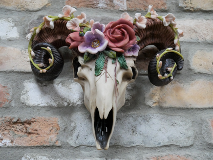 Floral Ram Skull Wall Head – Rustic Wall Décor with Intriguing Charm | Sign of the times Stoke