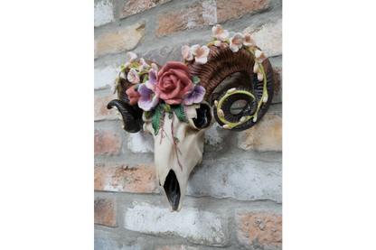 Floral Ram Skull Wall Head – Rustic Wall Décor with Intriguing Charm | Sign of the times Stoke