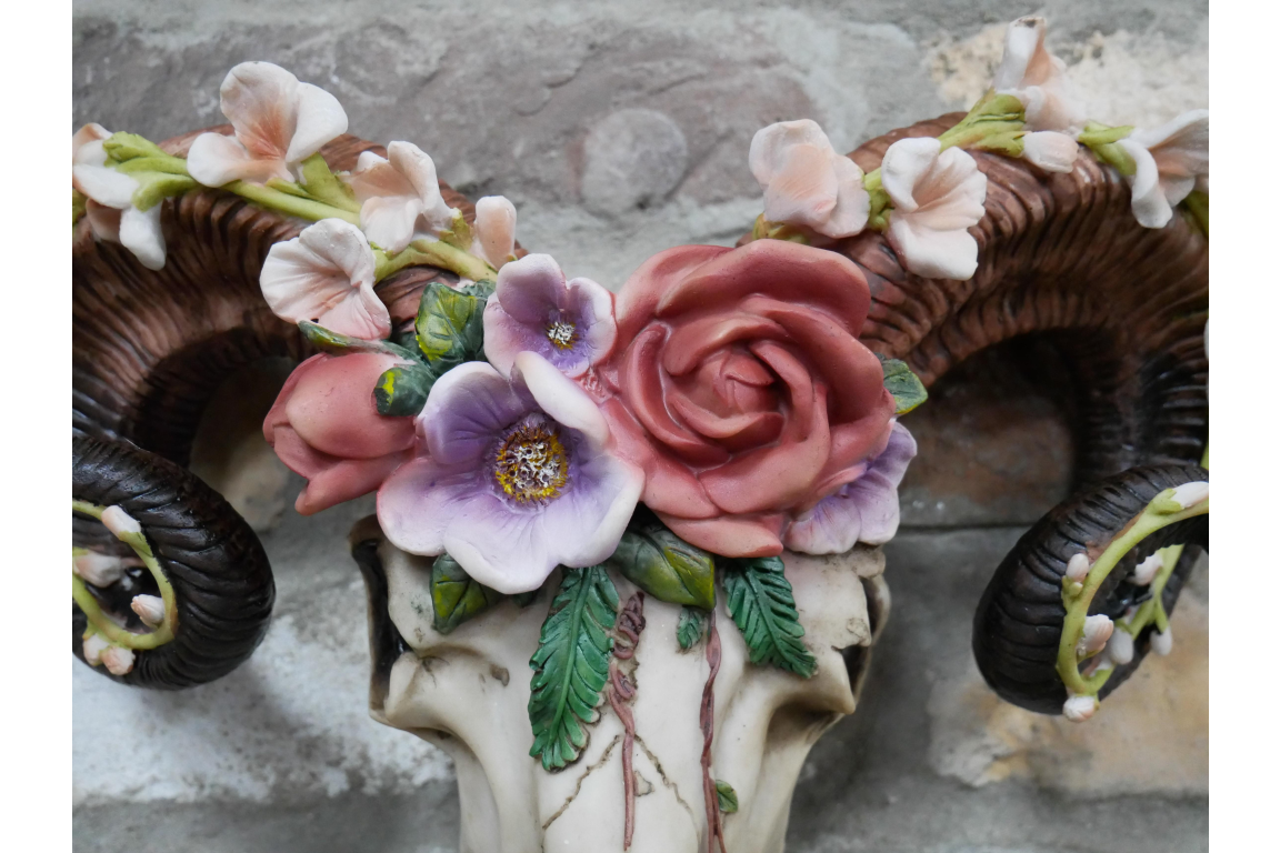Floral Ram Skull Wall Head – Rustic Wall Décor with Intriguing Charm | Sign of the times Stoke