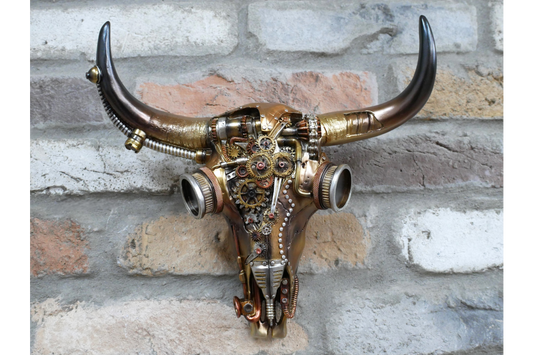 Steampunk Skull Ornament | Gothic Industrial Decor with Mechanical Detail | Sign of the times Stoke