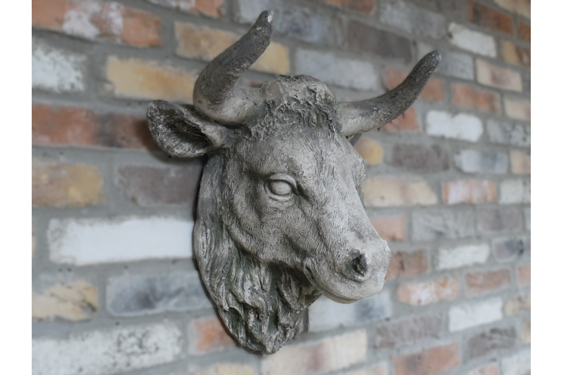 Cow Head Wall Mount – Stone Effect Animal Sculpture | Rustic Farmhouse Decor | Sign of the times Stoke