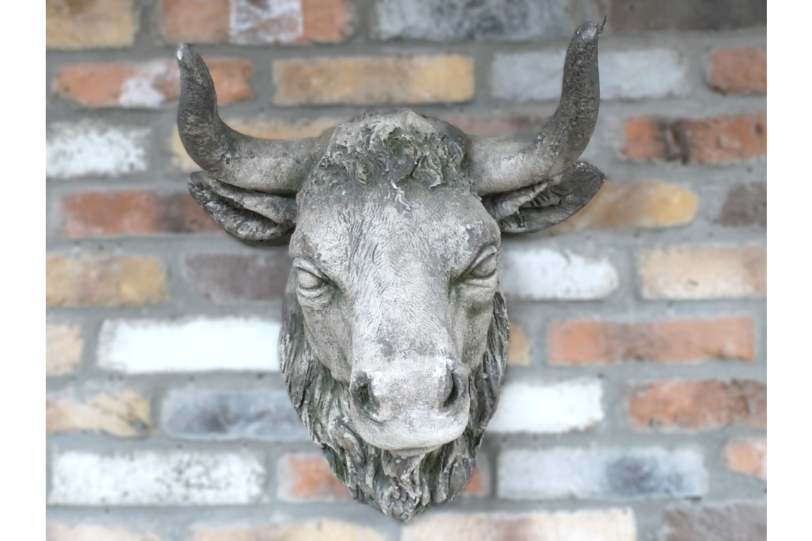 Cow Head Wall Mount – Stone Effect Animal Sculpture | Rustic Farmhouse Decor | Sign of the times Stoke