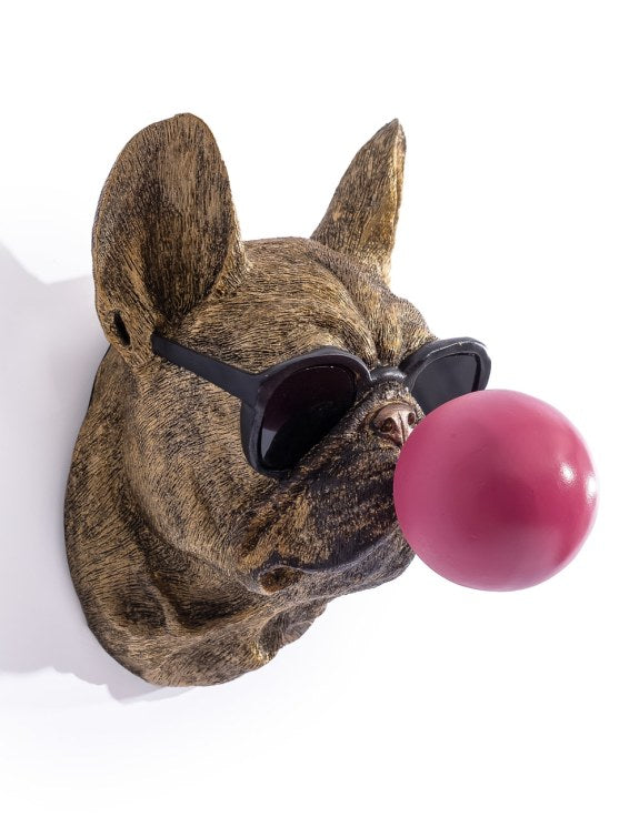 Gold Pug Dog Bubblegum Wall Head – Decorative Resin Dog Wall Décor | Sign of the times Stoke