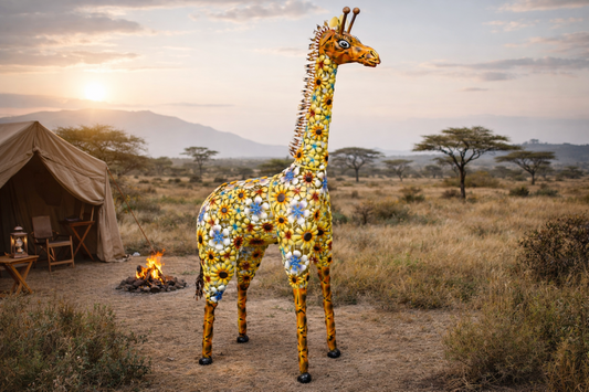 Flowered Metal Giraffe Sculpture - Large Outdoor Garden Décor | Sign of the times Stoke