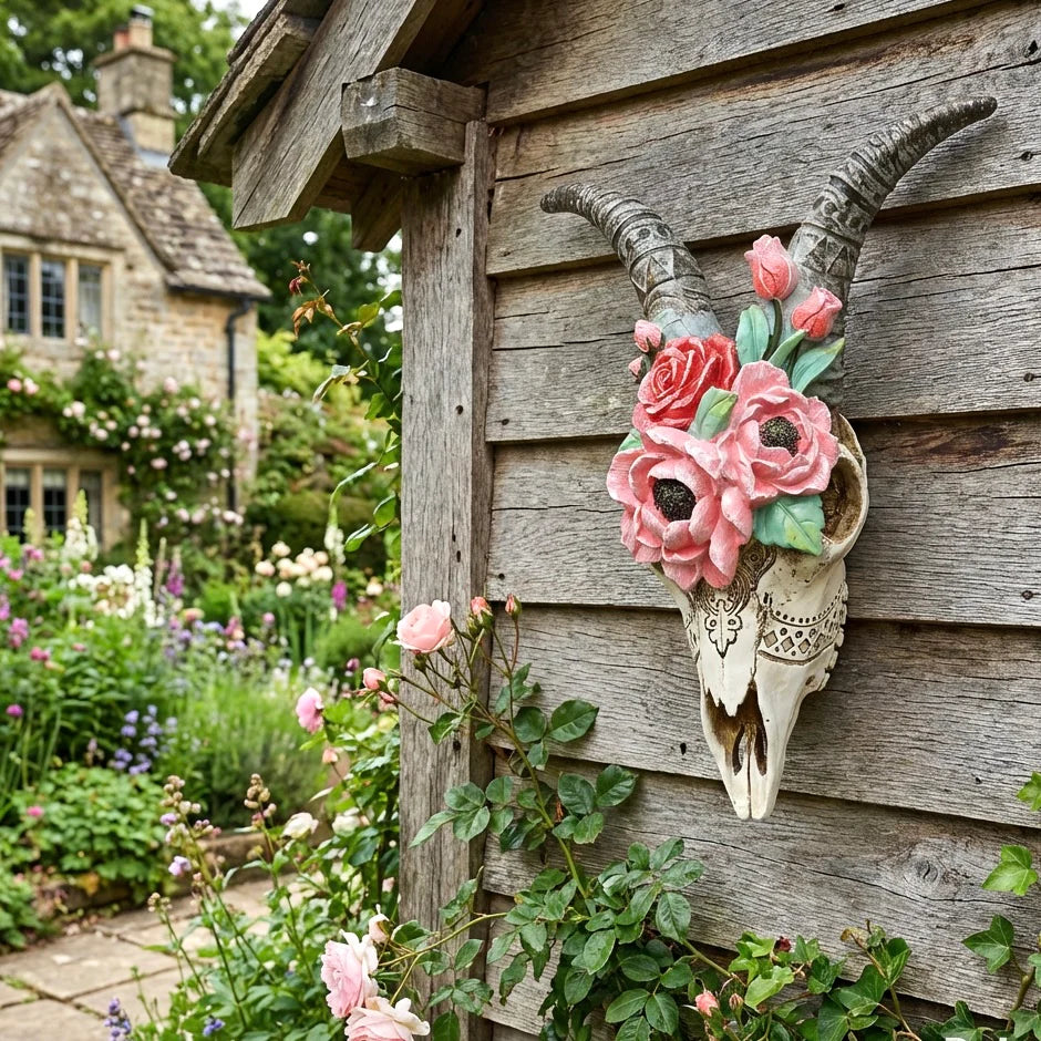 Goat Skull with Flowers – Decorative Wall Art Sculpture | Sign of the times Stoke