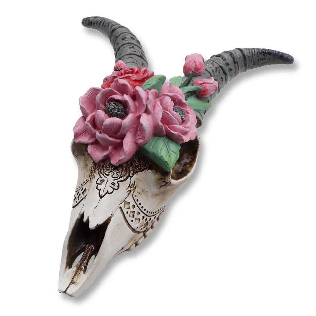 Goat Skull with Flowers – Decorative Wall Art Sculpture | Sign of the times Stoke