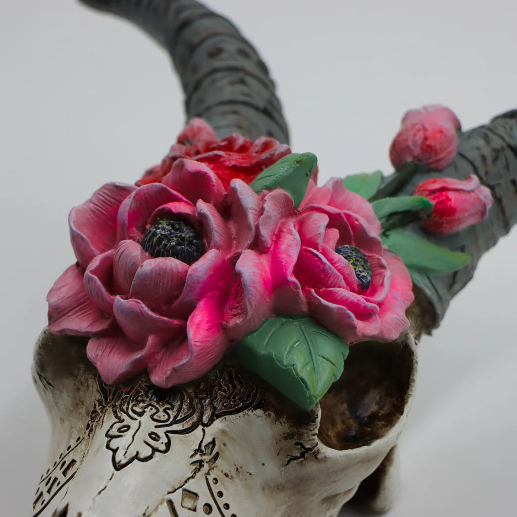 Goat Skull with Flowers – Decorative Wall Art Sculpture | Sign of the times Stoke