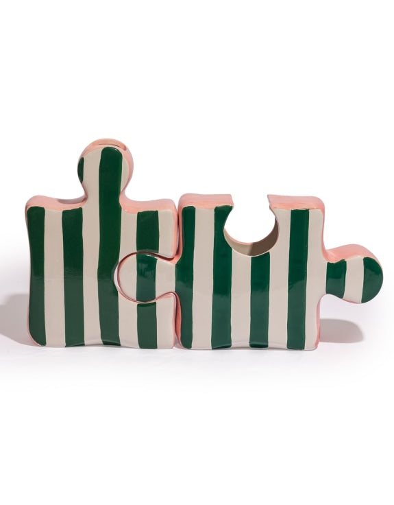 Set of 2 Ceramic Jigsaw Piece Vases – Green/White & Pink Decorative Pair | Sign of the times Stoke