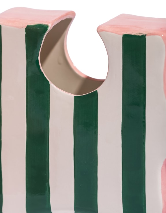 Set of 2 Ceramic Jigsaw Piece Vases – Green/White & Pink Decorative Pair | Sign of the times Stoke