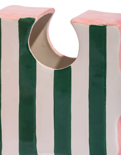 Set of 2 Ceramic Jigsaw Piece Vases – Green/White & Pink Decorative Pair | Sign of the times Stoke